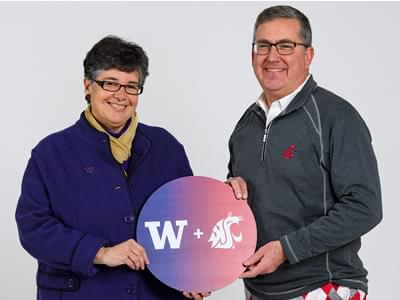 Fotografía de Presidenta de UW Ana Mari Cauce y Presidente de WSU Kirk Schulz